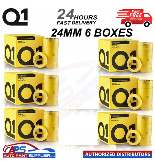 6 X BOXES Q1 PREMIUM MASKING TAPE 24mm x 50mm TOTAL 216 ROLLS - FAST DELIVERY